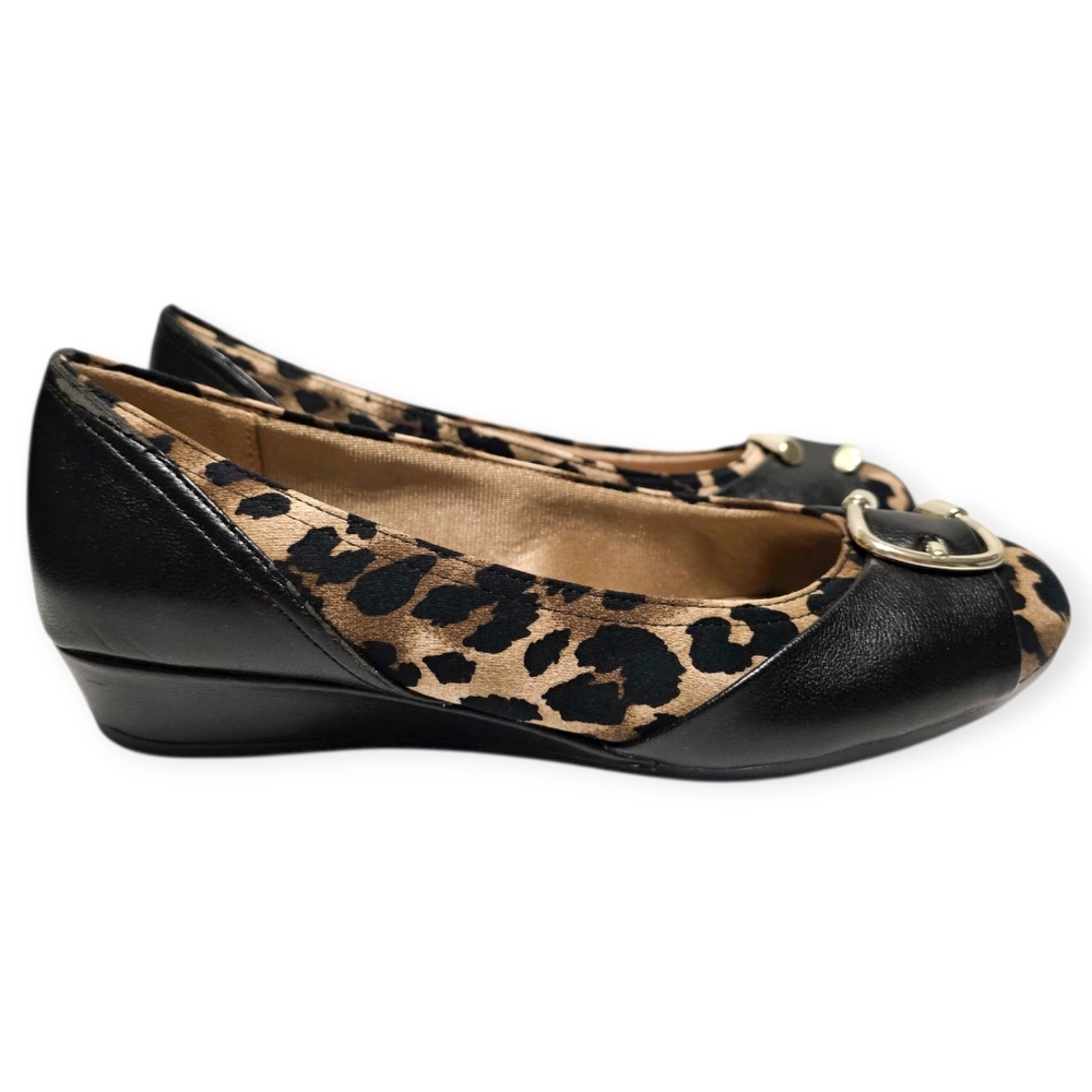 Abella Fina Small Kitten Heel Wedge Slip On Leopard Animal Print Shoes Size 6.5 - Picture 3 of 12